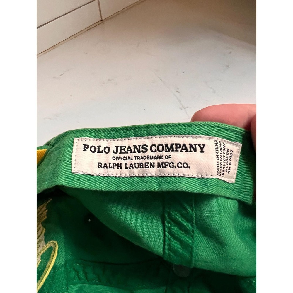 Polo Jeans Co Ralph Lauren Green Snapback Hat Yellow Script Logo 1967 Vintage - Picture 3 of 6
